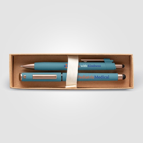 Coffret cadeau stylo York, plastique recyclé, finition bronze, boîte décorée - marquée Coffret cadeau stylo York, plastique recyclé, finition bronze, boîte décorée - marquée