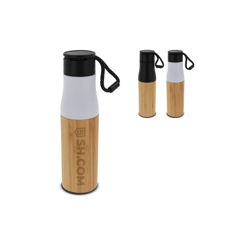 Bouteille isotherme avec dragonne et partie extérieur bambou 500ml Bouteille isotherme avec dragonne et partie extérieur bambou 500ml