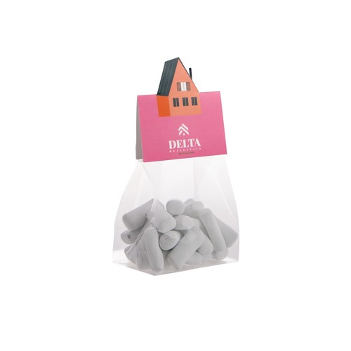 Block bag with header card in your own shape and 50 grams of candy Block bag with header card in your own shape and 50 grams of candy