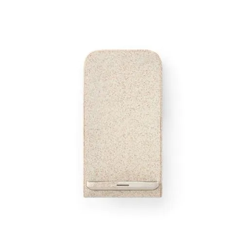 ENGLERT. Soporte para smartphone con cargador inalámbrico, rápido, de 10 W en ABS reciclado (100% rABS) y fibra de paja de trigo