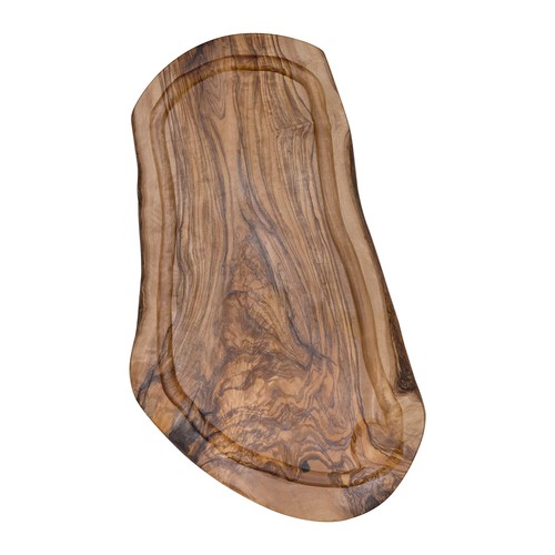 Tabla ovalada de madera de olivo con canaleta aprox. 40x17 cm