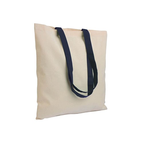 135 g/m2 natural cotton shopping bag with coloured long handles 135 g/m2 natural cotton shopping bag with coloured long handles