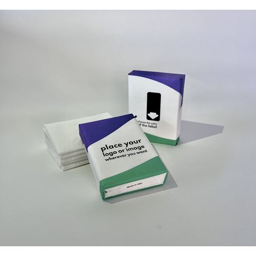 Customizable tissue packs with paper packaging.