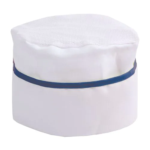 30% cotton/70% polyester white chef s hat with coloured edges. One size 30% cotton/70% polyester white chef s hat with coloured edges. One size