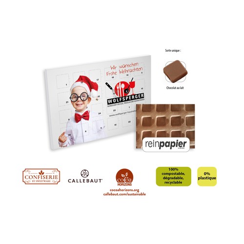 Desk Advent Calendar ecological version, indiviudal print, Callebaut Milk chocolate calendar