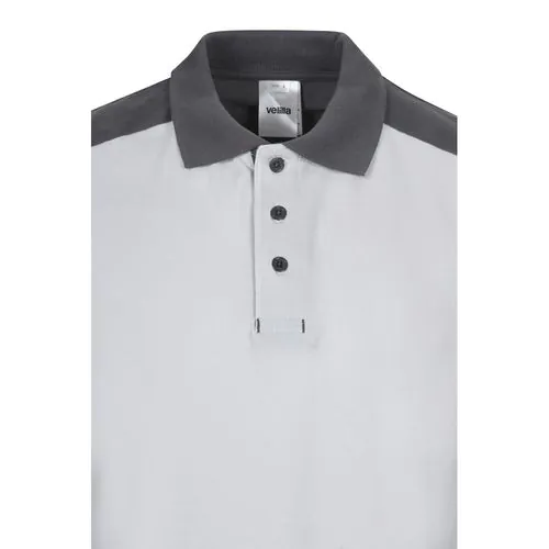 VL VELES. Polo piqué bicolore stretch (200g/m²), manches courtes, en polyester (96%) et élasthanne (4%)