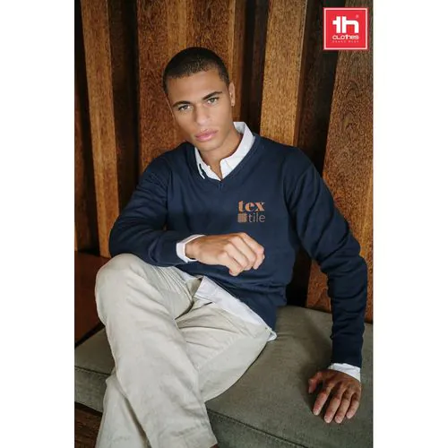 THC MILAN. Męski sweter V-neck z bawełny i poliamidu