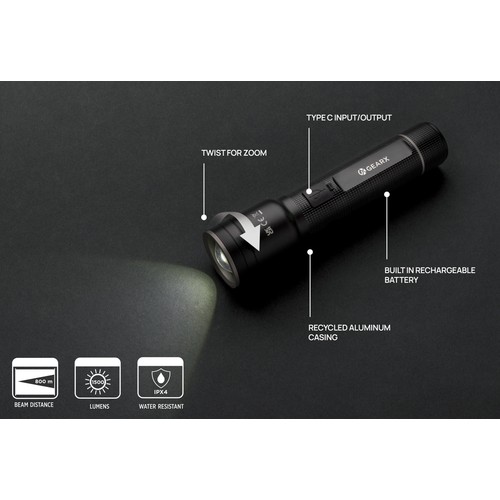 Linterna resistente recargable USB de aluminio reciclado RCS Linterna resistente recargable USB de aluminio reciclado RCS