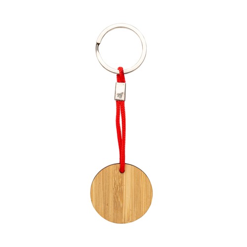 Bamboo keychain with cord and metal ring