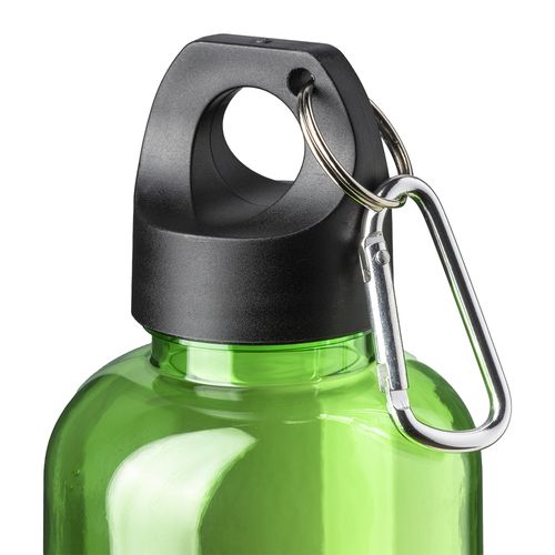 Botella transparente de PET reciclado 580 ml. Tapon de plastica con mosqueton Botella transparente de PET reciclado 580 ml. Tapon de plastica con mosqueton