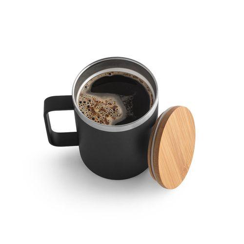 LAUDA. Mug in 90% recycled stainless steel with bamboo lid 420 mL LAUDA. Mug in 90% recycled stainless steel with bamboo lid 420 mL