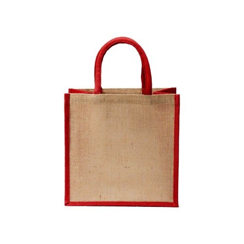 Mini tote bag en toile de jute avec anses et inserts colorés