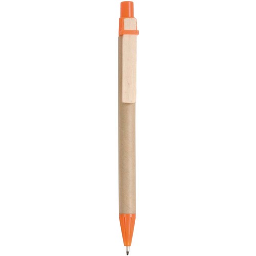 Recycled paper snap pen, coloured PP and wheat straw details, wooden clip