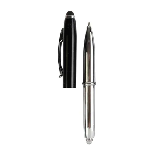Mini penna in plastica color argento, con cappuccio e clip in metallo, con luce Mini penna in plastica color argento, con cappuccio e clip in metallo, con luce