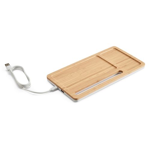 MOTT. Organizador de sobremesa con cargador inalámbrico de 15W en bambú y ABS MOTT. Organizador de sobremesa con cargador inalámbrico de 15W en bambú y ABS