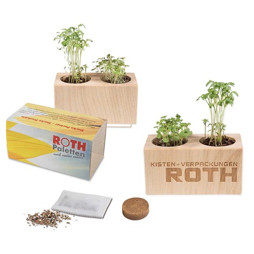 Pflanz-Holz 2er Set mit Samen - Sommerblumenmischung