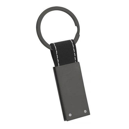 BLACK PU BURNISHED RECTANGULAR KEY RING