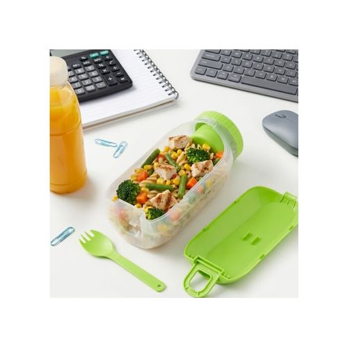 All-in-One Lunch Bowl Container with Sauce Compartment & Spoon-fork All-in-One Lunch Bowl Container with Sauce Compartment & Spoon-fork