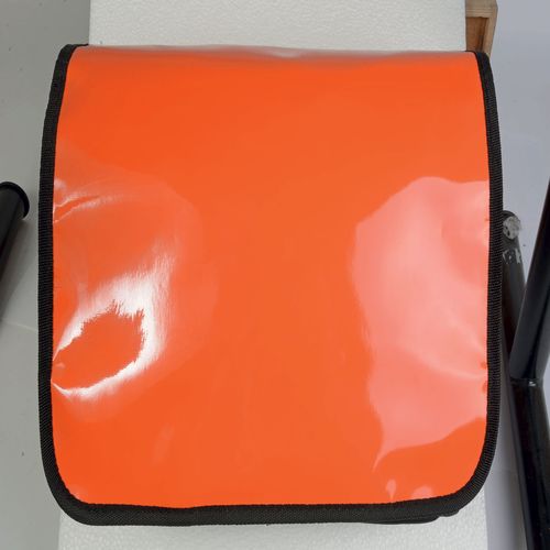 600D polyester book bag with adjustable shoulder strap and shiny PVC flap