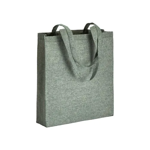 150 g/m2 recycled cotton shopping bag, melange effect, long handles and gusset