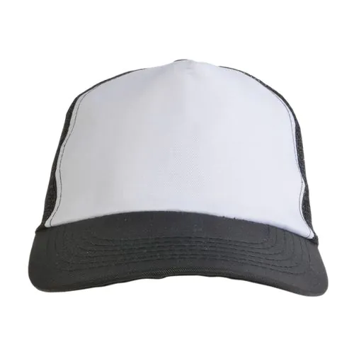 Polyester 5-panel cap with mesh crown and adjustable velcro strap Polyester 5-panel cap with mesh crown and adjustable velcro strap