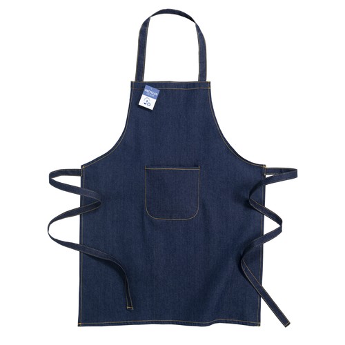 Tablier en denim de coton recyclé avec poche avant Tablier en denim de coton recyclé avec poche avant