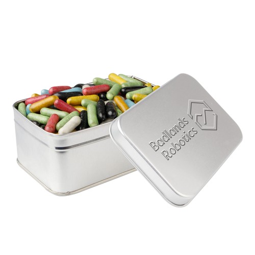 Square tin with embossing