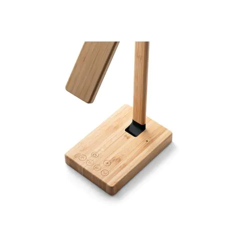 MOREY. Inklapbare bureaulamp met 15W supersnelle draadloos oplader in bamboe