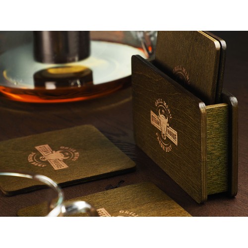 Wooden box with 4 coasters