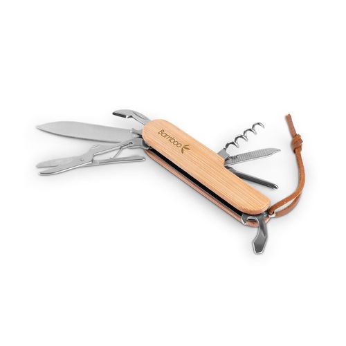 RYKER. Multifunktionales Taschenmesser aus Bambus und Edelstahl mit PU-Griff RYKER. Multifunktionales Taschenmesser aus Bambus und Edelstahl mit PU-Griff