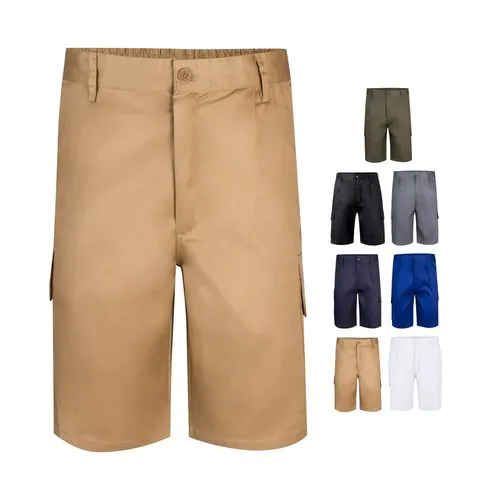 VL CHIONE. Bermudas en sarga multibolsillos (200g/m²), en algodón (35%) y poliéster (65%)
