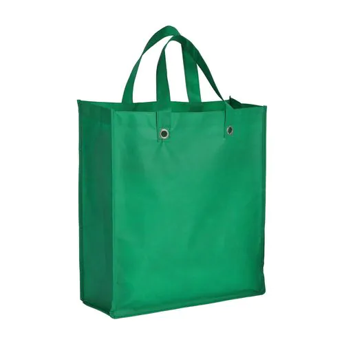 Stitched 80 g/m2 non-woven fabric foldable shopping bag with gusset and short handles