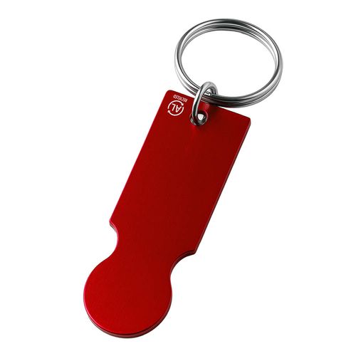 Recycled aluminium keyring with shopping trolley token