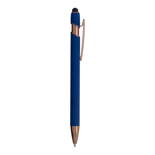 Penna a scatto in alluminio gommato con gommino per touch screen Penna a scatto in alluminio gommato con gommino per touch screen