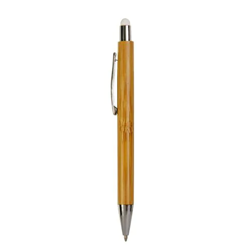 Bamboo barrel push ball pen with colored touch point and chrome tip Bamboo barrel push ball pen with colored touch point and chrome tip