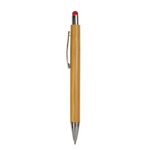Bamboo barrel push ball pen with colored touch point and chrome tip Bamboo barrel push ball pen with colored touch point and chrome tip
