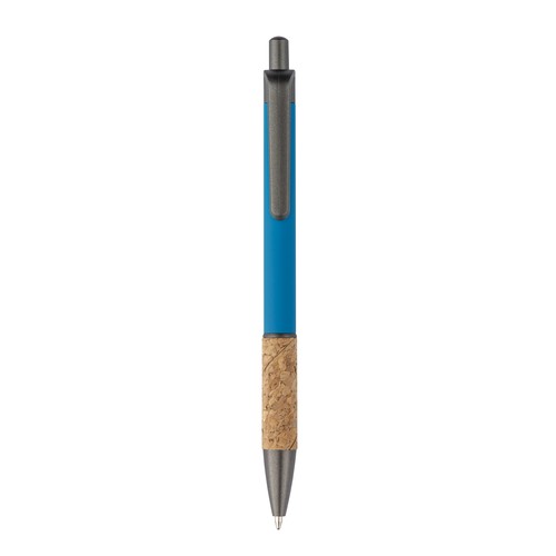 Aluminum pen with cork handle, burnished clip, top and tip Aluminum pen with cork handle, burnished clip, top and tip