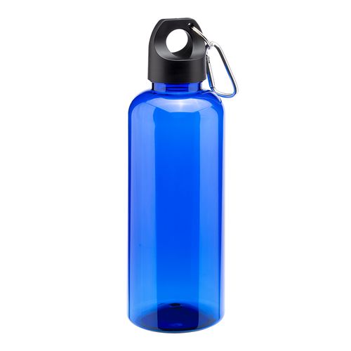 Bouteille transparente en PET recycle 580 ml. Bouchon en plastique avec mousqueton Bouteille transparente en PET recycle 580 ml. Bouchon en plastique avec mousqueton