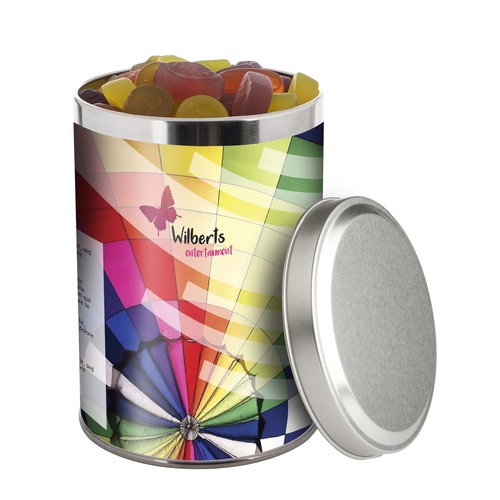 Large tin 1.3 liters, filled with candy
