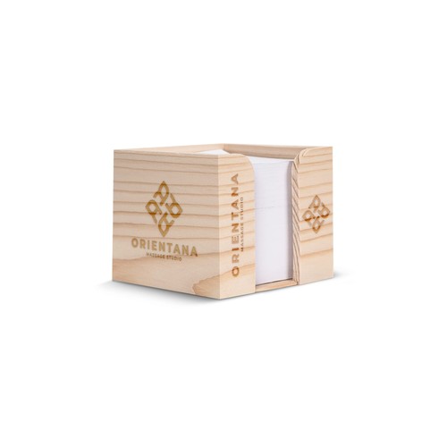 Bloc de papier 10x10x8.5cm dans une boîte cubique en bois Bloc de papier 10x10x8.5cm dans une boîte cubique en bois
