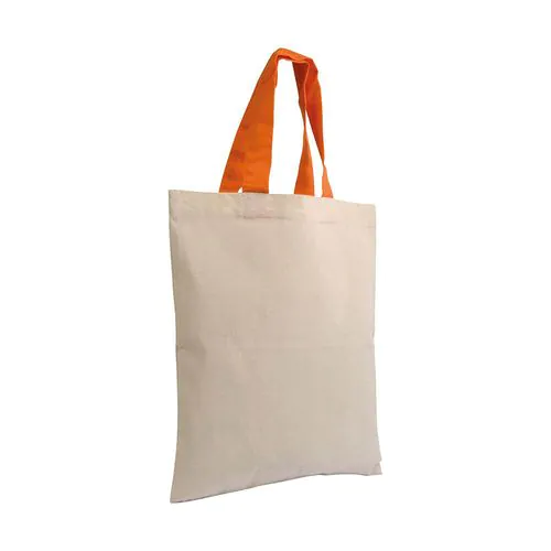 135 g/m2 natural cotton mini shopping bag with coloured short handles
