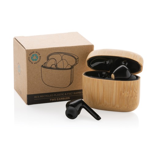 Bamboo TWS earbuds with RCS recycled plastic Bamboo TWS earbuds with RCS recycled plastic