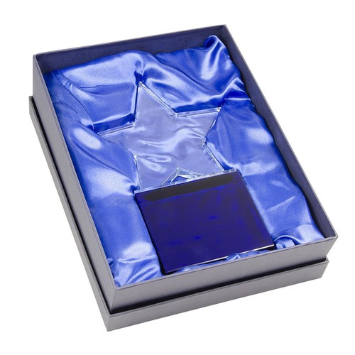 Klarer Stern mit blauem Sockel 150 x 150