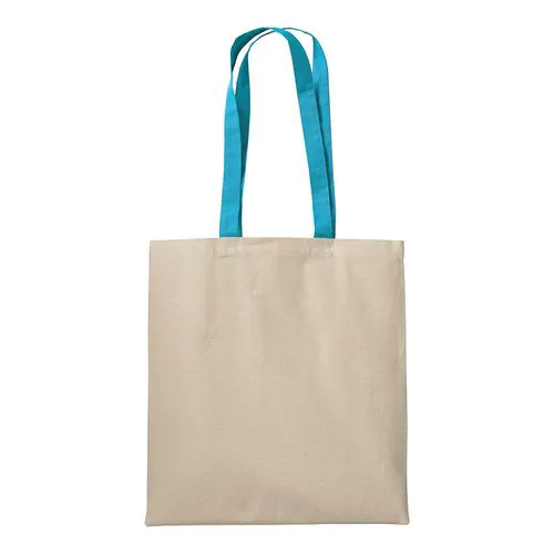 220 g/m2 natural cotton shopping bag with coloured long handles 220 g/m2 natural cotton shopping bag with coloured long handles