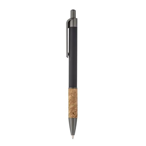 Aluminum pen with cork handle, burnished clip, top and tip Aluminum pen with cork handle, burnished clip, top and tip