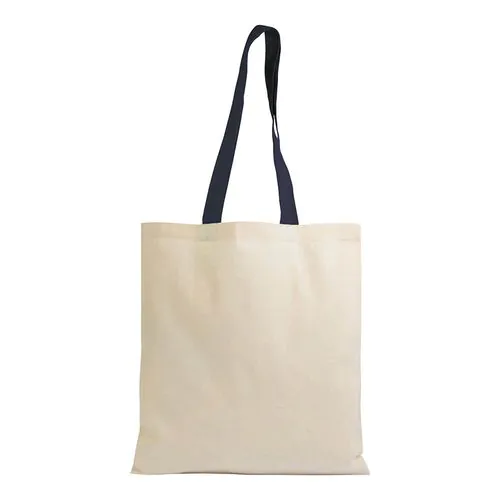 Bolsa shopper de algodón natural reciclado de 140 g/m2 con asas de colores Bolsa shopper de algodón natural reciclado de 140 g/m2 con asas de colores