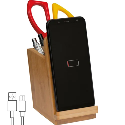Bamboo wireless charger with pen holder Bamboo wireless charger with pen holder