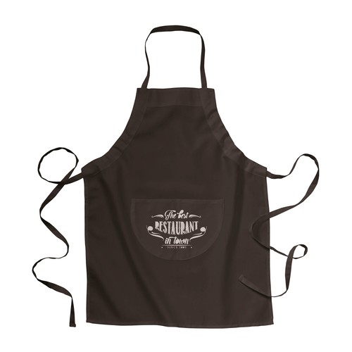 30% cotton/70% polyester (160 g/m2) long cooking apron with front pocket and adjustable ti
