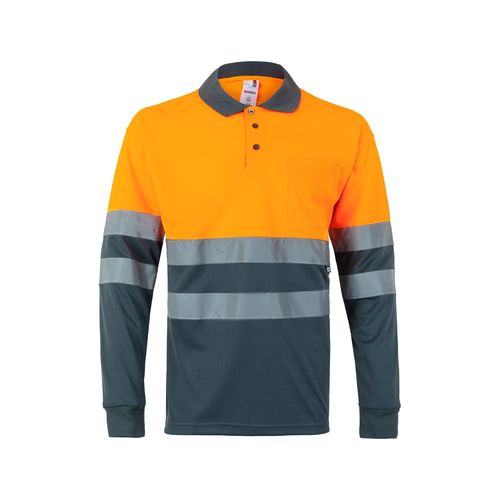 VL VULCAN. Polo bicolore (160g/m²) à manches longues, en polyester (100%)