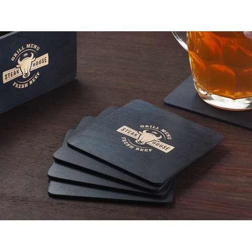 Wooden box with 4 coasters Wooden box with 4 coasters